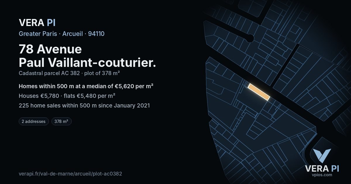 78 Avenue Paul Vaillant-couturier, Arcueil at night – the plot lit, the parcels around coloured by the prices near them