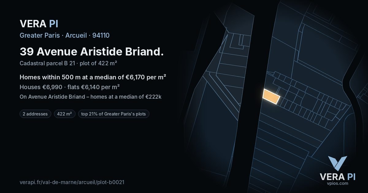 39 Avenue Aristide Briand, Arcueil at night – the plot lit, the parcels around coloured by the prices near them