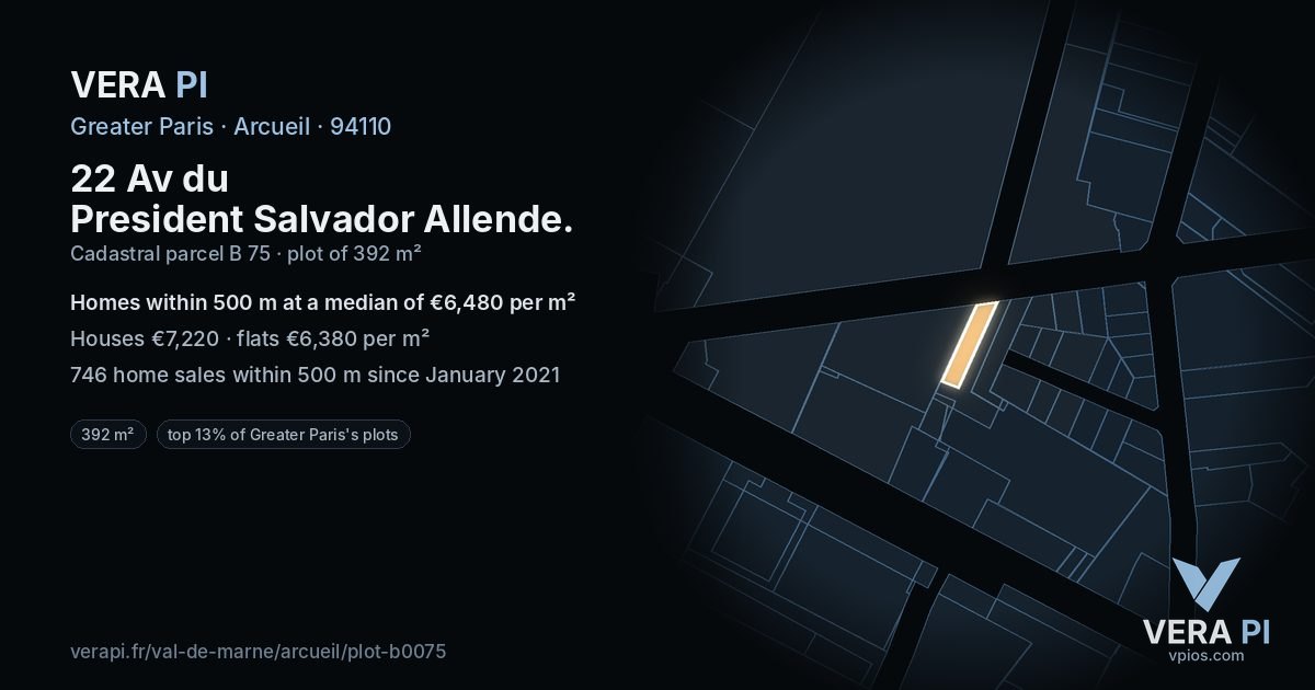 22 Av du President Salvador Allende, Arcueil at night – the plot lit, the parcels around coloured by the prices near them