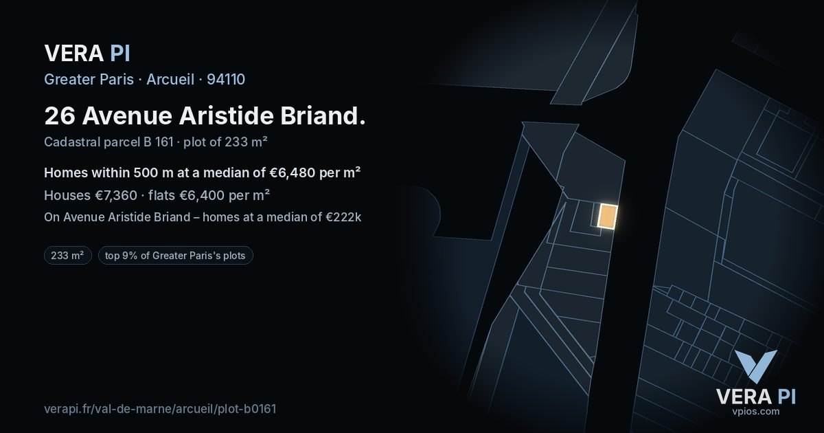 26 Avenue Aristide Briand, Arcueil at night – the plot lit, the parcels around coloured by the prices near them