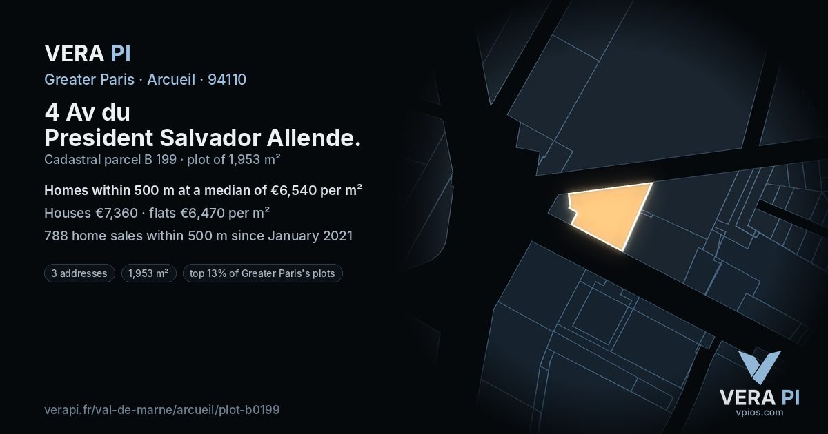 4 Av du President Salvador Allende, Arcueil at night – the plot lit, the parcels around coloured by the prices near them