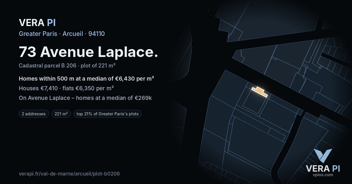 73 Avenue Laplace, Arcueil at night – the plot lit, the parcels around coloured by the prices near them
