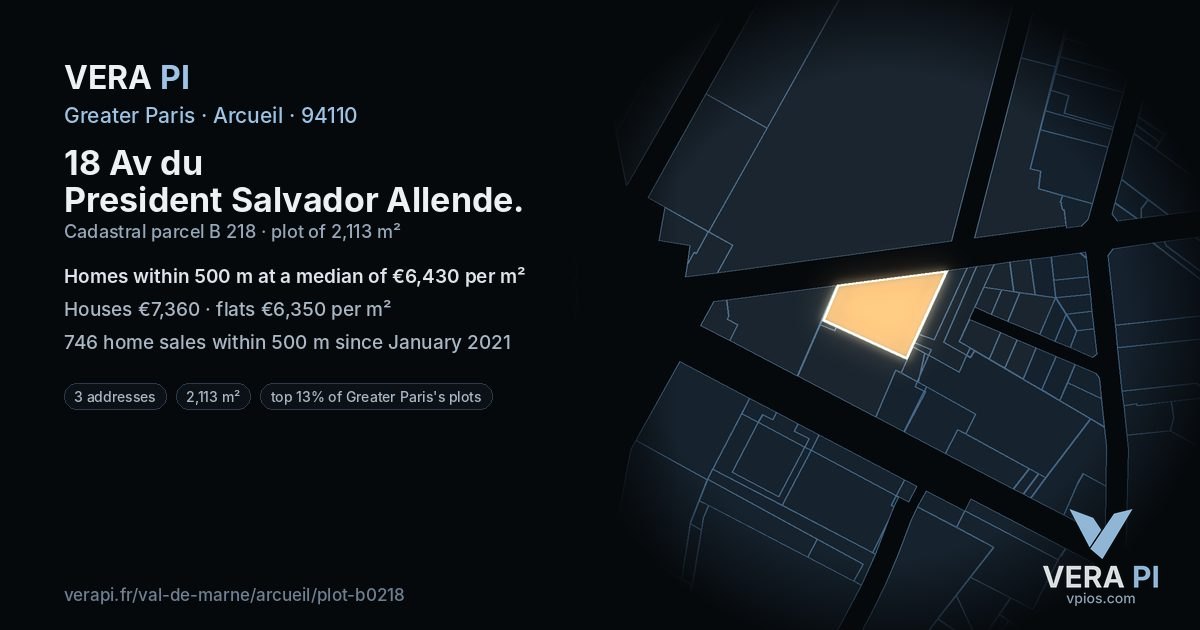 18 Av du President Salvador Allende, Arcueil at night – the plot lit, the parcels around coloured by the prices near them