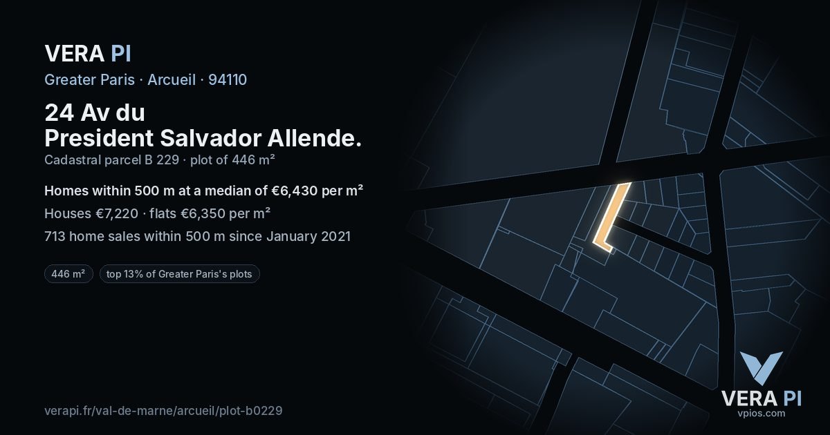 24 Av du President Salvador Allende, Arcueil at night – the plot lit, the parcels around coloured by the prices near them