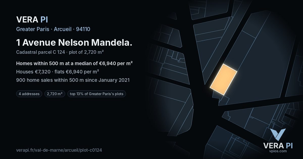 1 Avenue Nelson Mandela, Arcueil at night – the plot lit, the parcels around coloured by the prices near them