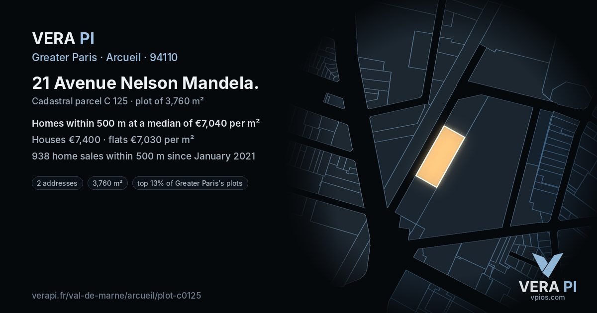 21 Avenue Nelson Mandela, Arcueil at night – the plot lit, the parcels around coloured by the prices near them
