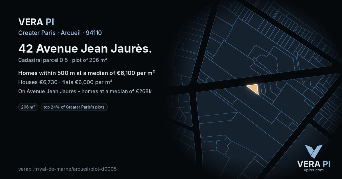42 Avenue Jean Jaurès, Arcueil at night – the plot lit, the parcels around coloured by the prices near them