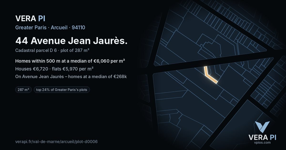 44 Avenue Jean Jaurès, Arcueil at night – the plot lit, the parcels around coloured by the prices near them
