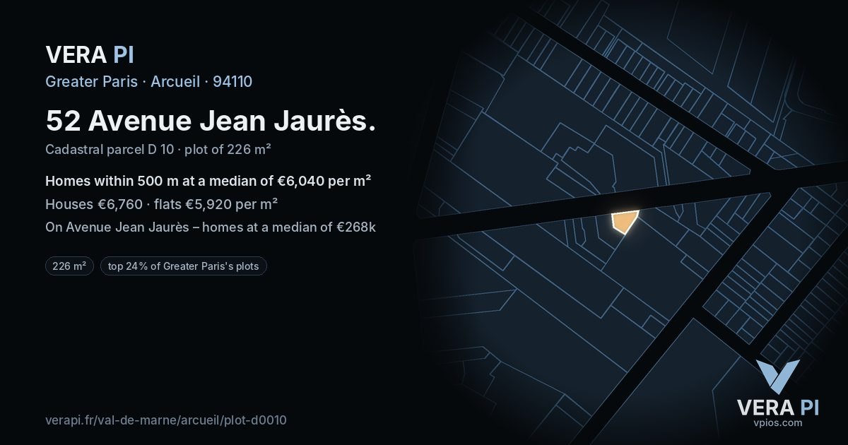52 Avenue Jean Jaurès, Arcueil at night – the plot lit, the parcels around coloured by the prices near them