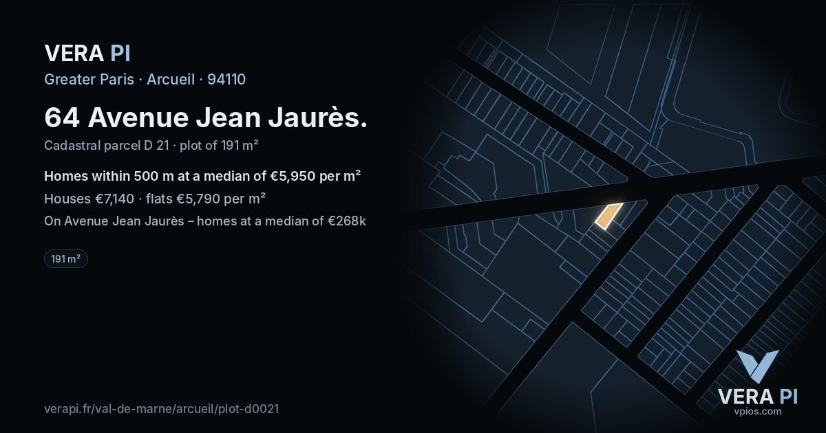 64 Avenue Jean Jaurès, Arcueil at night – the plot lit, the parcels around coloured by the prices near them