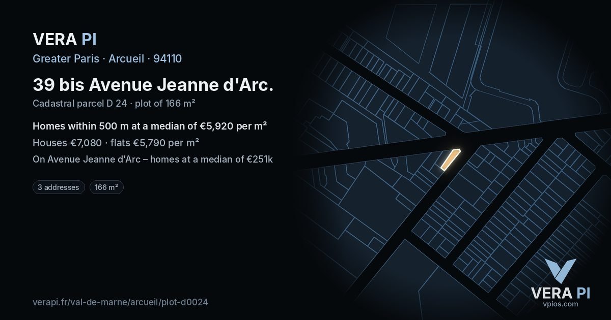 39 bis Avenue Jeanne d'Arc, Arcueil at night – the plot lit, the parcels around coloured by the prices near them