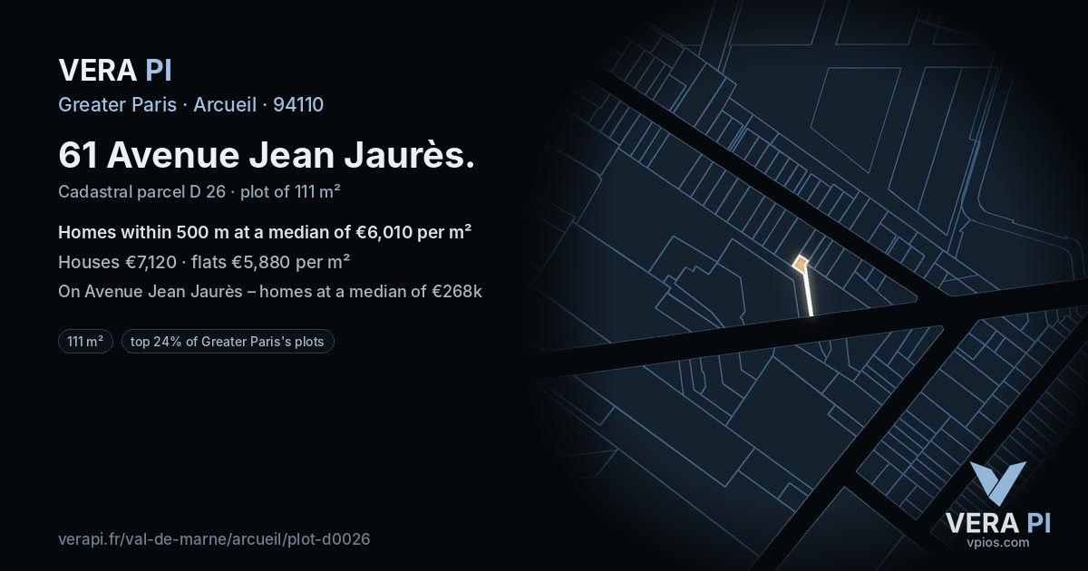 61 Avenue Jean Jaurès, Arcueil at night – the plot lit, the parcels around coloured by the prices near them