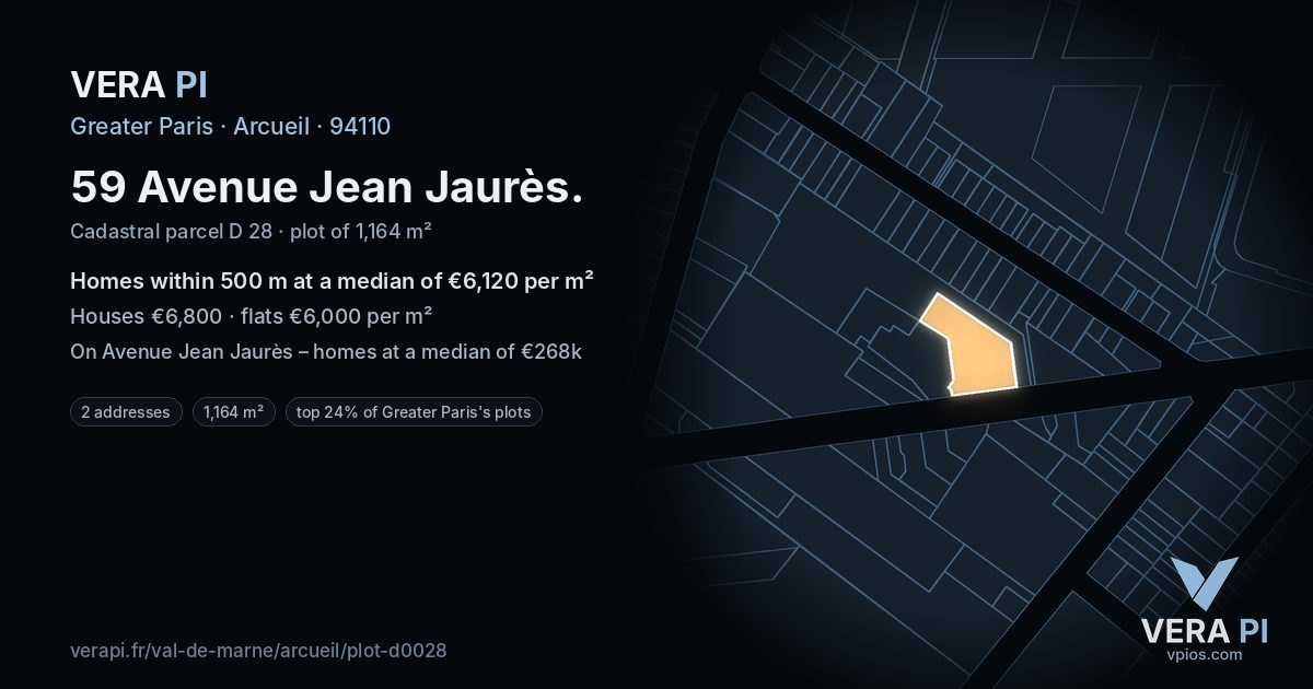 59 Avenue Jean Jaurès, Arcueil at night – the plot lit, the parcels around coloured by the prices near them