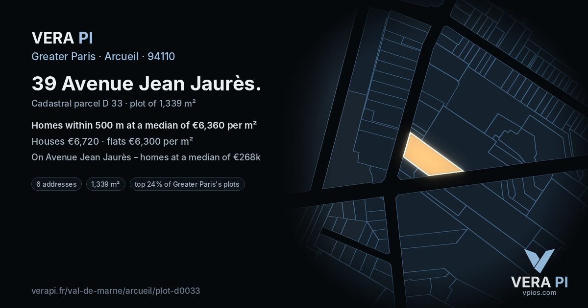 39 Avenue Jean Jaurès, Arcueil at night – the plot lit, the parcels around coloured by the prices near them