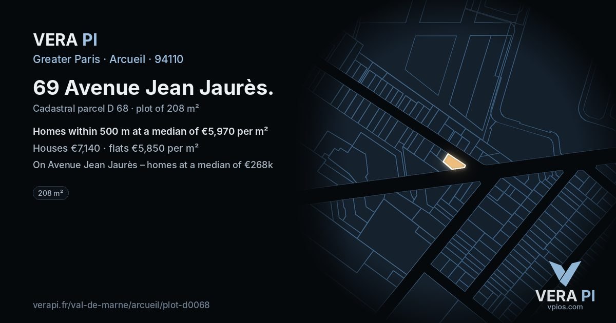 69 Avenue Jean Jaurès, Arcueil at night – the plot lit, the parcels around coloured by the prices near them