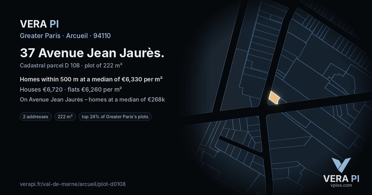37 Avenue Jean Jaurès, Arcueil at night – the plot lit, the parcels around coloured by the prices near them