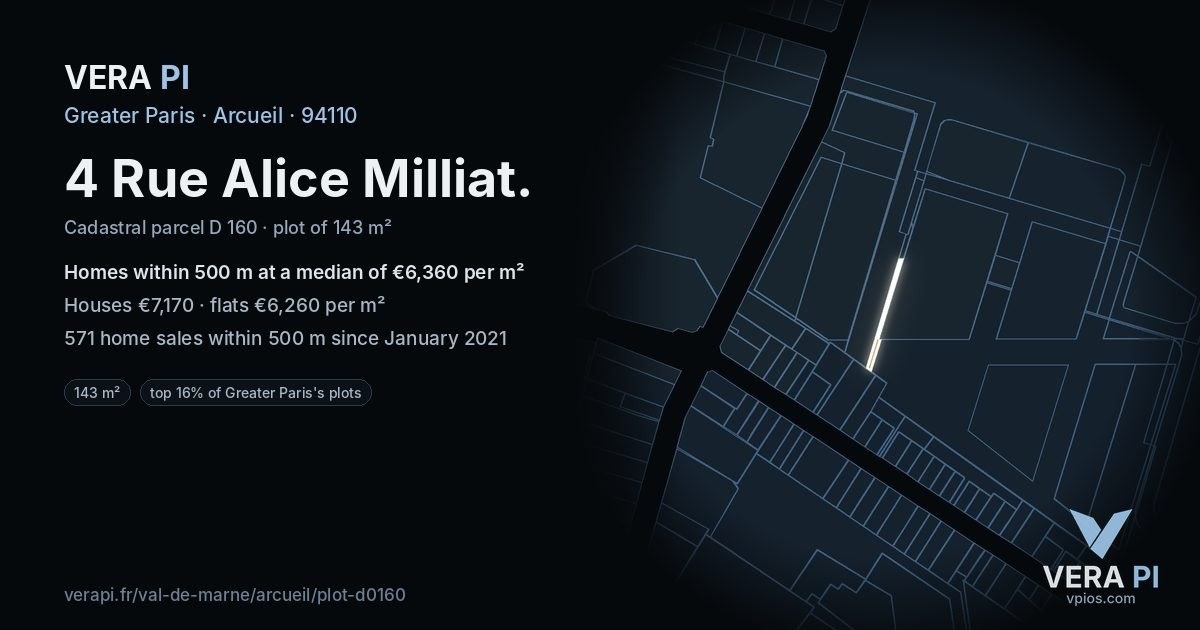 4 Rue Alice Milliat, Arcueil at night – the plot lit, the parcels around coloured by the prices near them