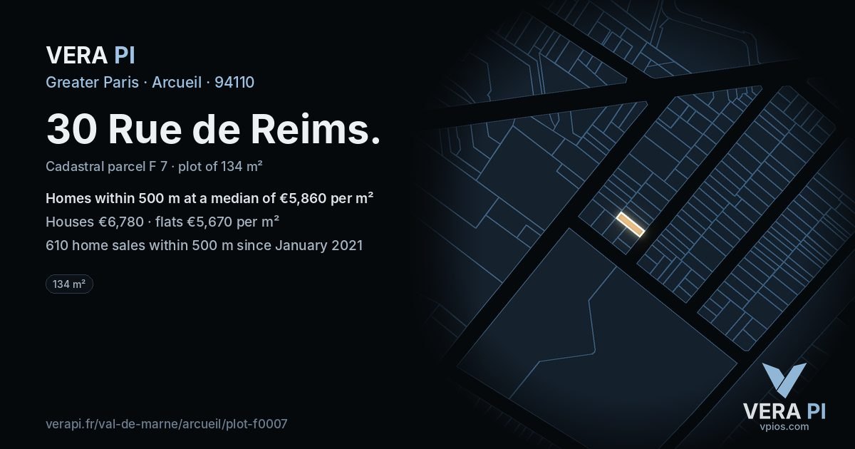 30 Rue de Reims, Arcueil at night – the plot lit, the parcels around coloured by the prices near them