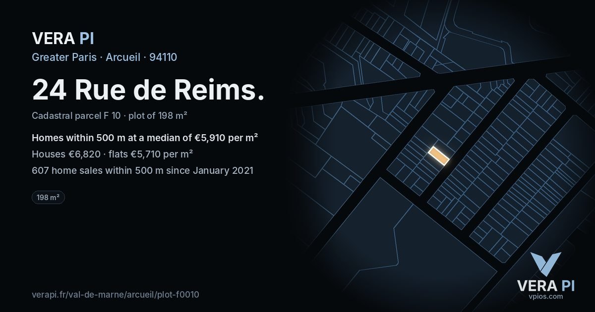 24 Rue de Reims, Arcueil at night – the plot lit, the parcels around coloured by the prices near them