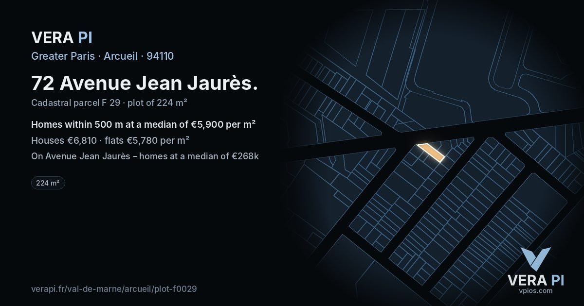 72 Avenue Jean Jaurès, Arcueil at night – the plot lit, the parcels around coloured by the prices near them
