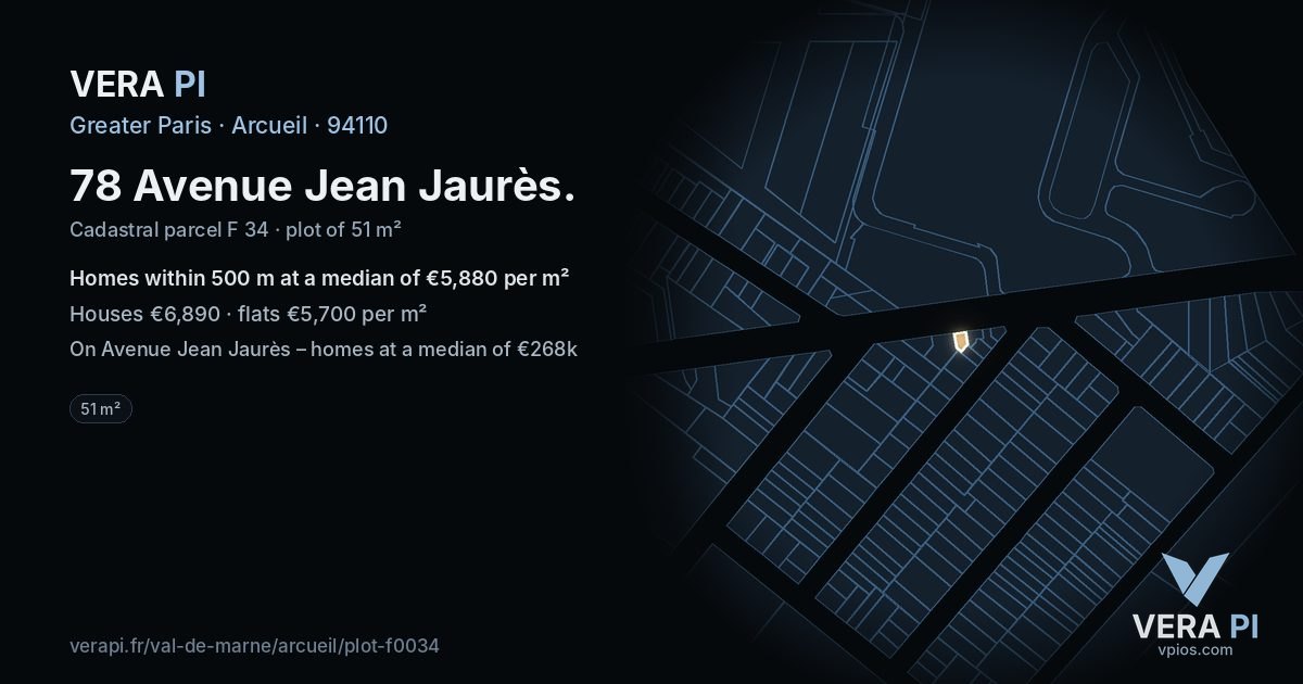 78 Avenue Jean Jaurès, Arcueil at night – the plot lit, the parcels around coloured by the prices near them