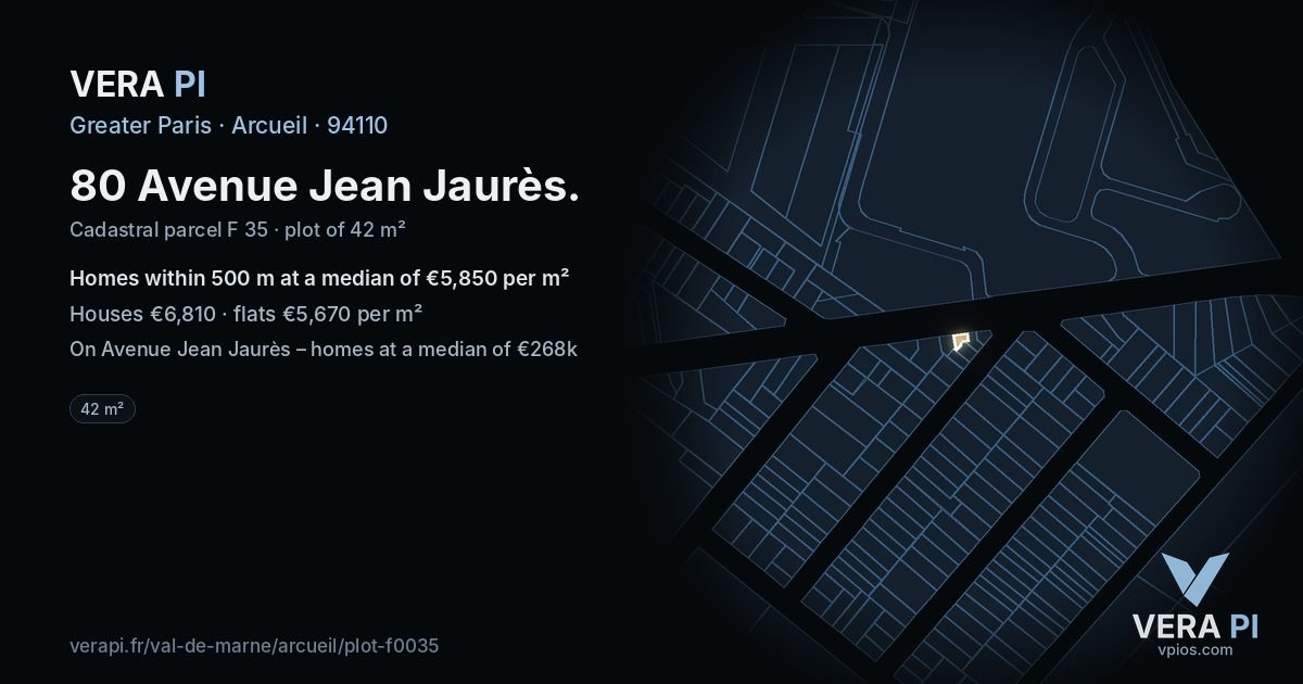 80 Avenue Jean Jaurès, Arcueil at night – the plot lit, the parcels around coloured by the prices near them