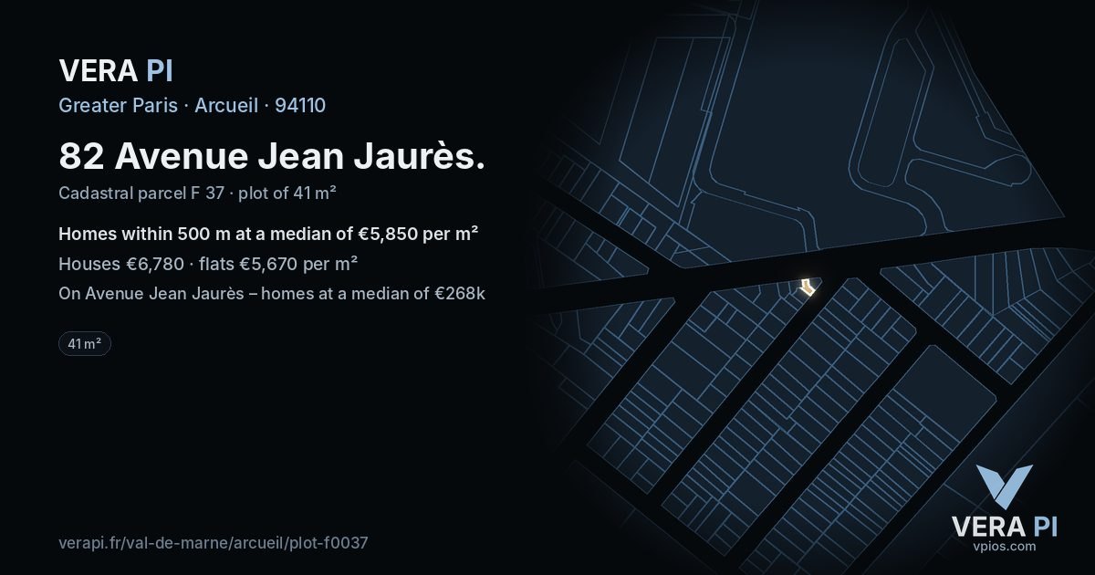 82 Avenue Jean Jaurès, Arcueil at night – the plot lit, the parcels around coloured by the prices near them