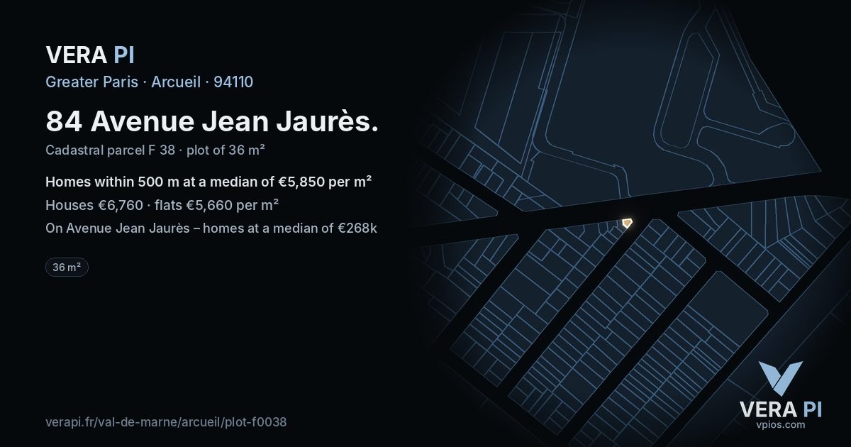 84 Avenue Jean Jaurès, Arcueil at night – the plot lit, the parcels around coloured by the prices near them