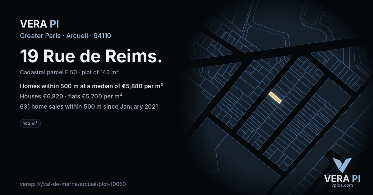 19 Rue de Reims, Arcueil at night – the plot lit, the parcels around coloured by the prices near them