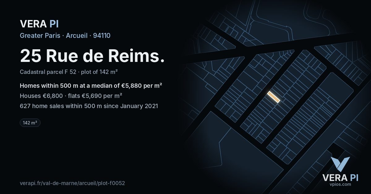 25 Rue de Reims, Arcueil at night – the plot lit, the parcels around coloured by the prices near them