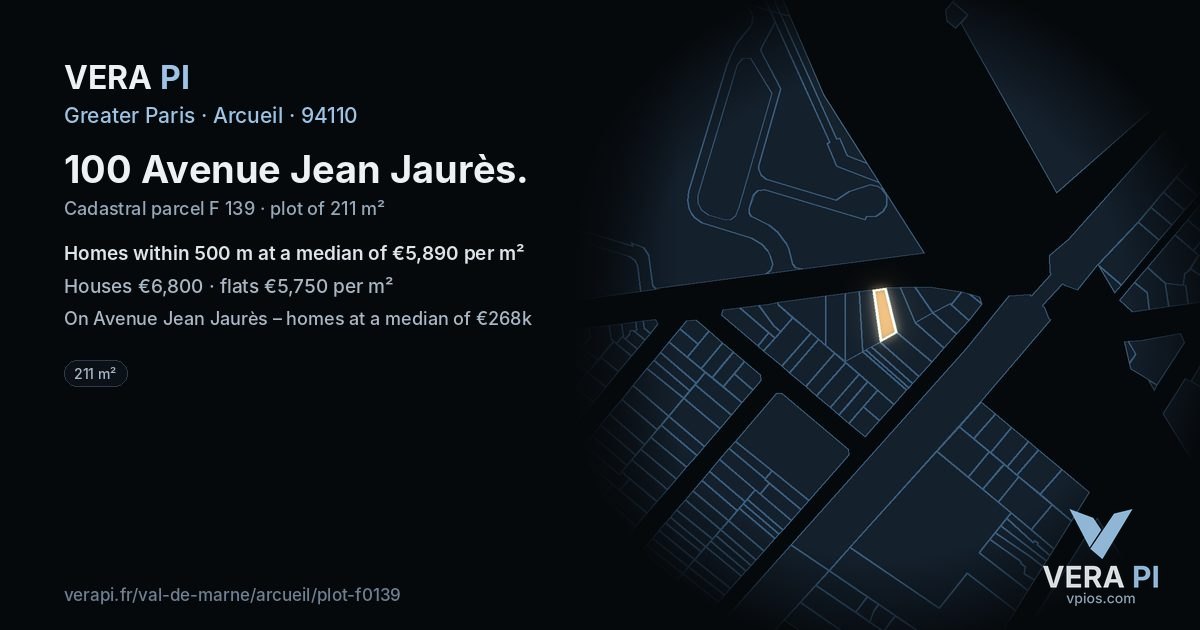 100 Avenue Jean Jaurès, Arcueil at night – the plot lit, the parcels around coloured by the prices near them