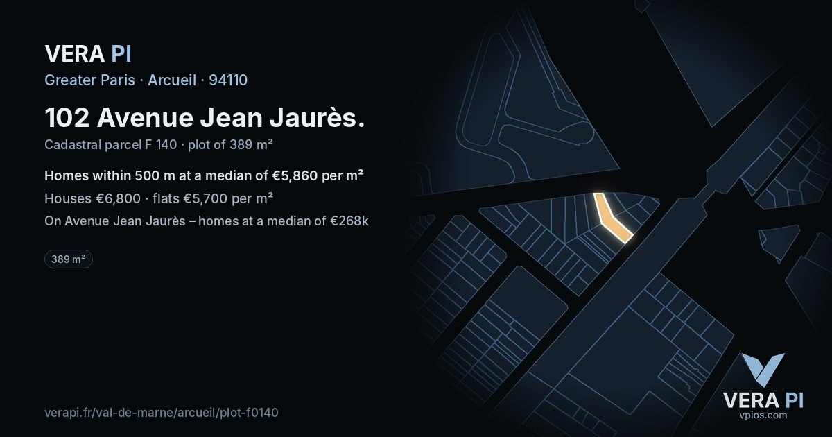 102 Avenue Jean Jaurès, Arcueil at night – the plot lit, the parcels around coloured by the prices near them