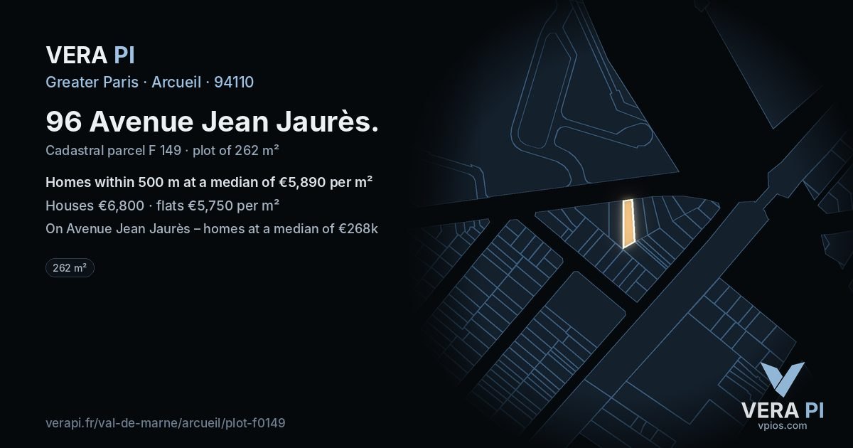 96 Avenue Jean Jaurès, Arcueil at night – the plot lit, the parcels around coloured by the prices near them