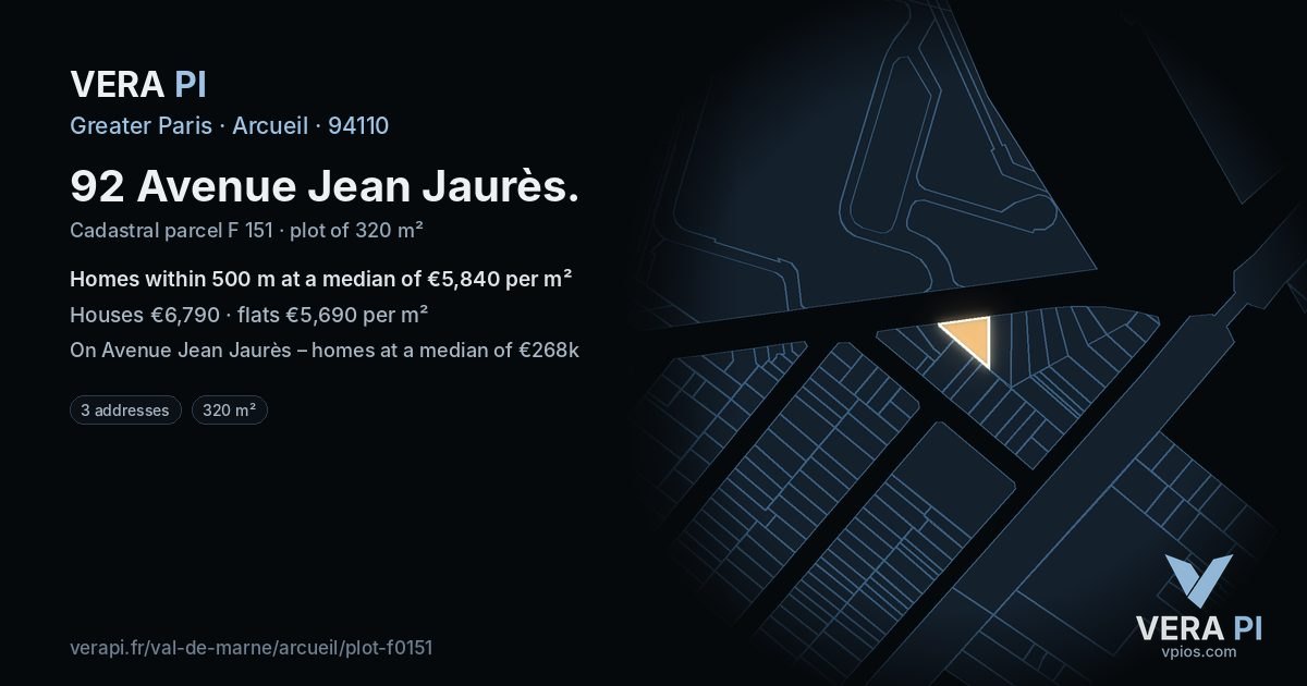 92 Avenue Jean Jaurès, Arcueil at night – the plot lit, the parcels around coloured by the prices near them