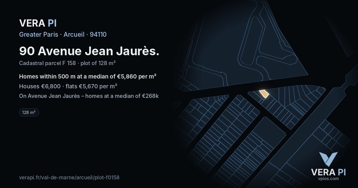 90 Avenue Jean Jaurès, Arcueil at night – the plot lit, the parcels around coloured by the prices near them