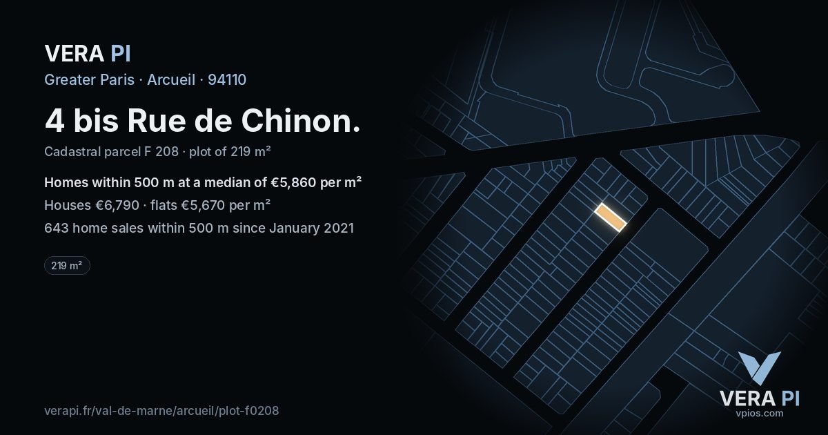 4 bis Rue de Chinon, Arcueil at night – the plot lit, the parcels around coloured by the prices near them