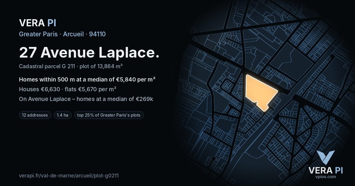27 Avenue Laplace, Arcueil at night – the plot lit, the parcels around coloured by the prices near them