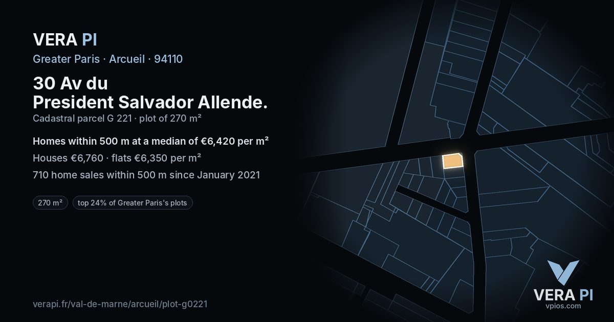 30 Av du President Salvador Allende, Arcueil at night – the plot lit, the parcels around coloured by the prices near them