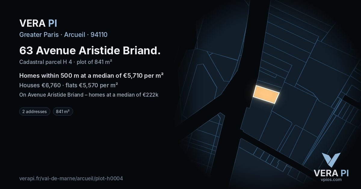 63 Avenue Aristide Briand, Arcueil at night – the plot lit, the parcels around coloured by the prices near them