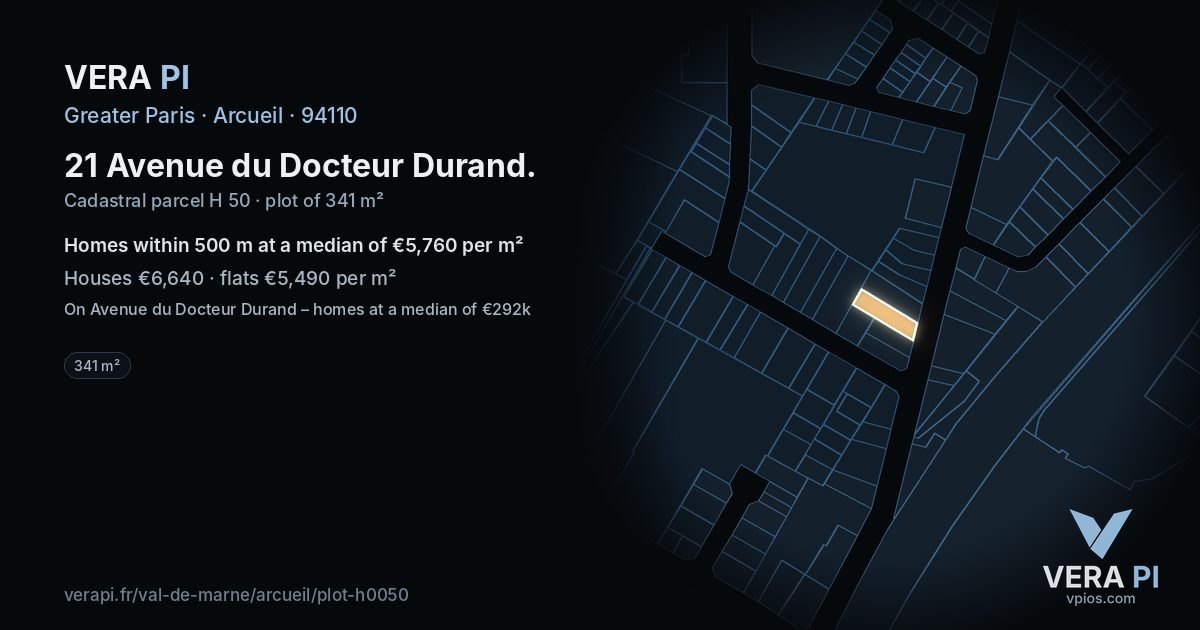 21 Avenue du Docteur Durand, Arcueil at night – the plot lit, the parcels around coloured by the prices near them
