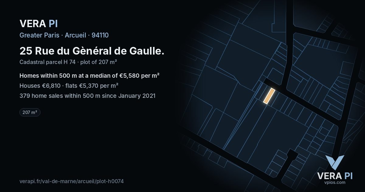 25 Rue du Gènéral de Gaulle, Arcueil at night – the plot lit, the parcels around coloured by the prices near them