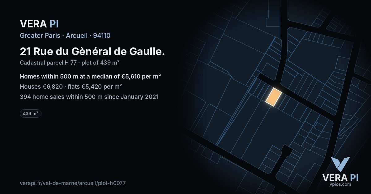 21 Rue du Gènéral de Gaulle, Arcueil at night – the plot lit, the parcels around coloured by the prices near them