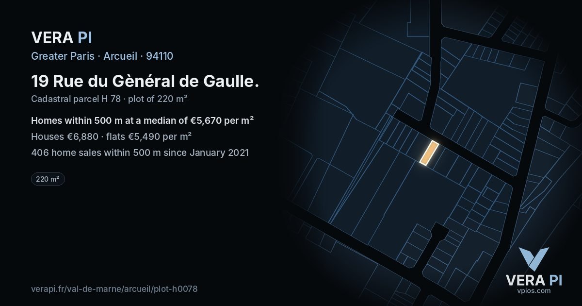 19 Rue du Gènéral de Gaulle, Arcueil at night – the plot lit, the parcels around coloured by the prices near them