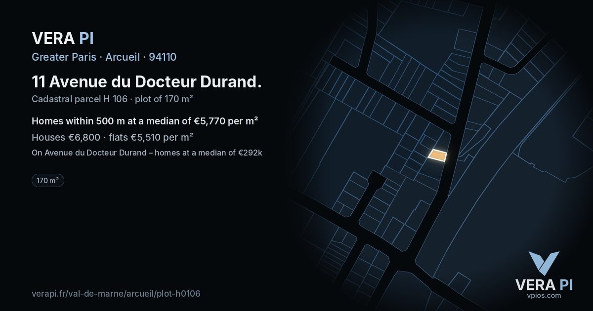 11 Avenue du Docteur Durand, Arcueil at night – the plot lit, the parcels around coloured by the prices near them