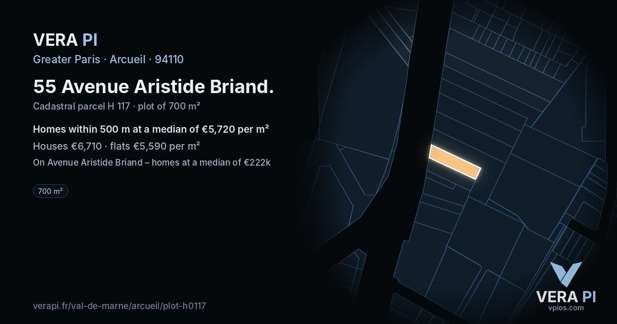 55 Avenue Aristide Briand, Arcueil at night – the plot lit, the parcels around coloured by the prices near them