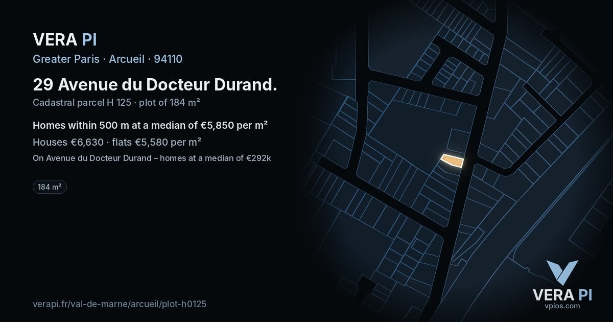 29 Avenue du Docteur Durand, Arcueil at night – the plot lit, the parcels around coloured by the prices near them