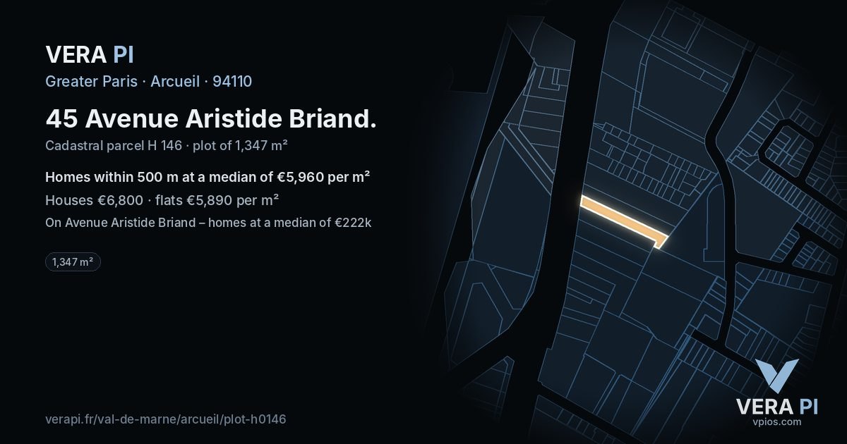 45 Avenue Aristide Briand, Arcueil at night – the plot lit, the parcels around coloured by the prices near them