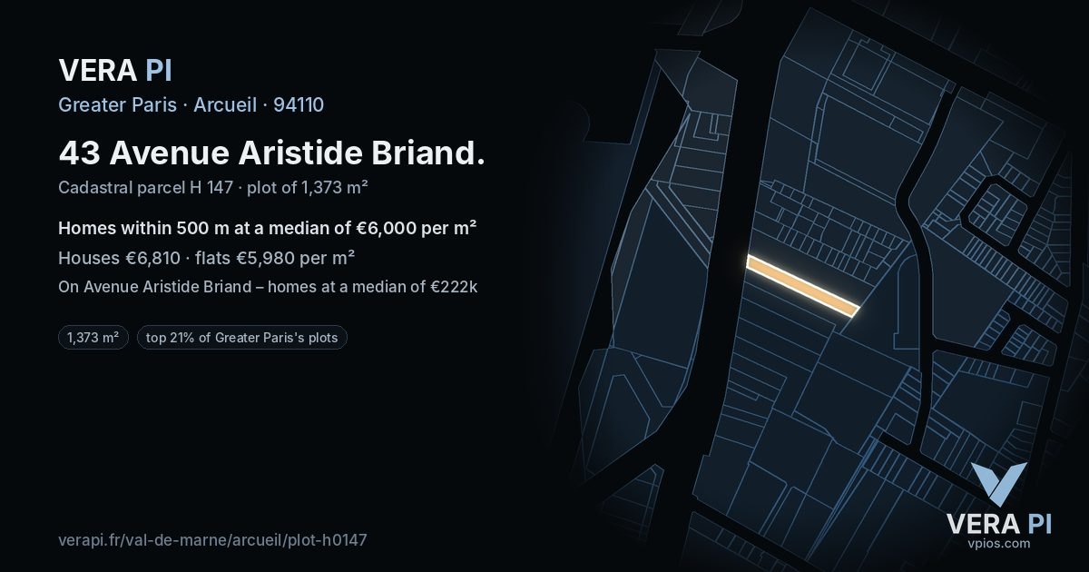 43 Avenue Aristide Briand, Arcueil at night – the plot lit, the parcels around coloured by the prices near them