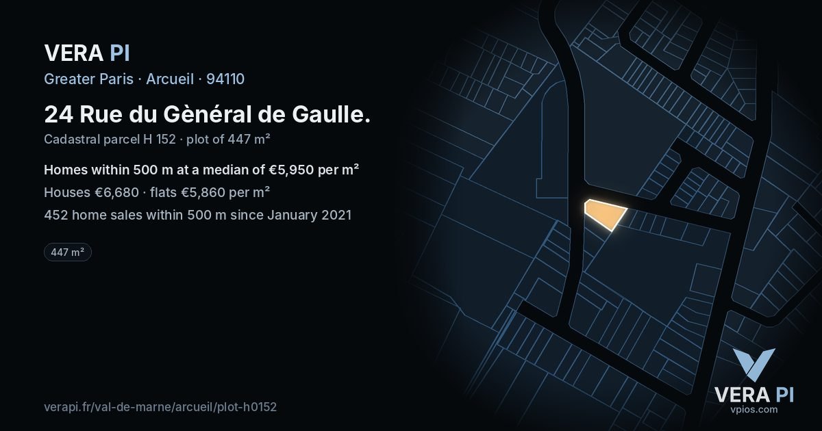 24 Rue du Gènéral de Gaulle, Arcueil at night – the plot lit, the parcels around coloured by the prices near them