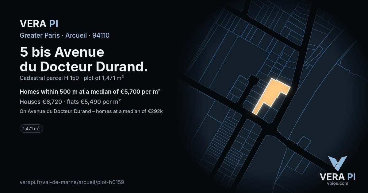 5 bis Avenue du Docteur Durand, Arcueil at night – the plot lit, the parcels around coloured by the prices near them